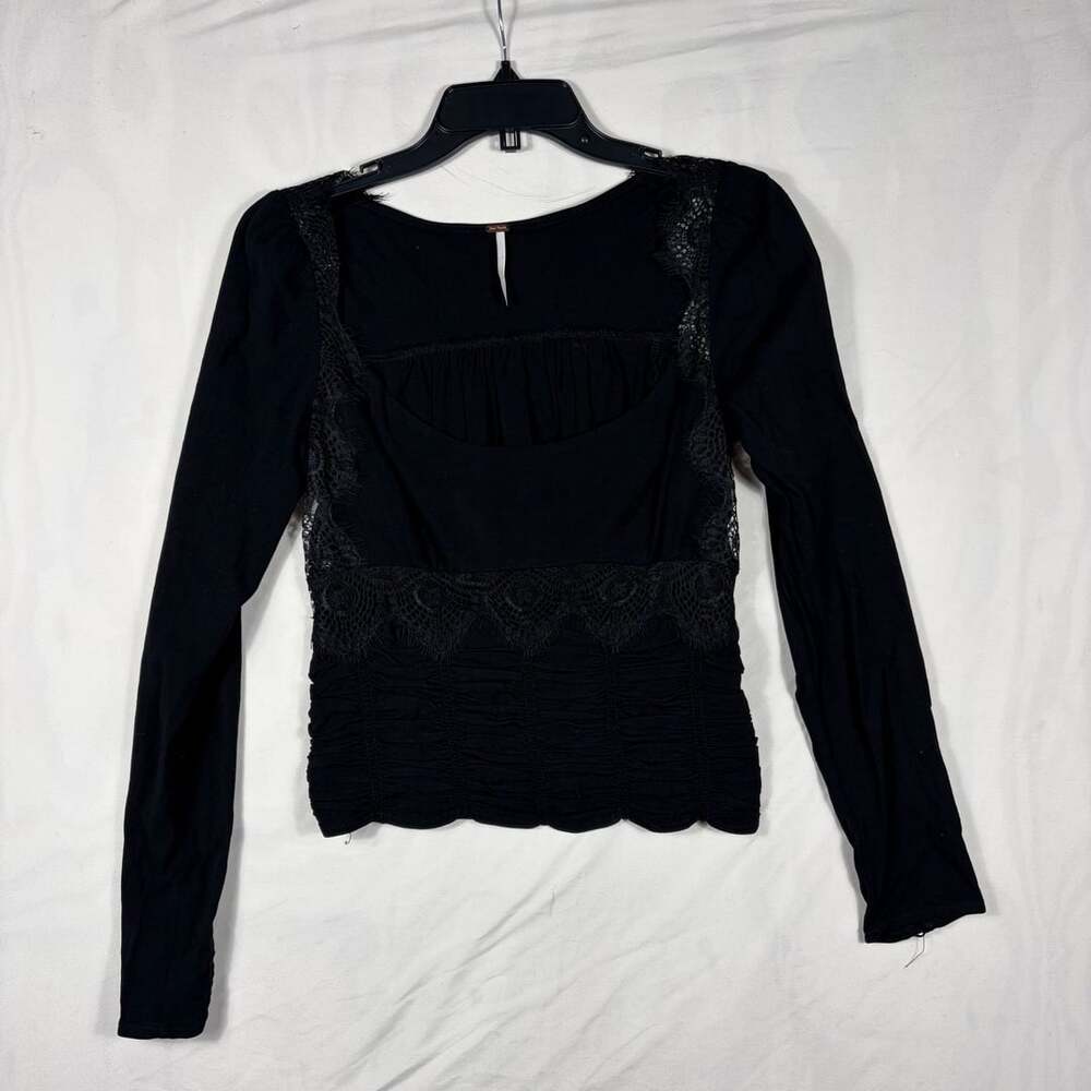 Free People Sweet Mornings Top Size S Black Long Sleeve Lace Corset